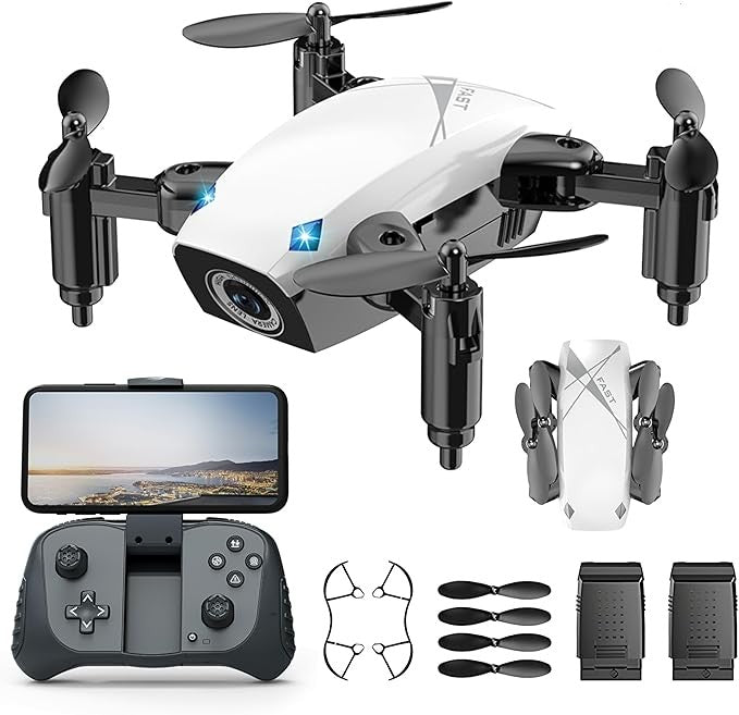 Foldable White Camera Drone with Voice and Gesture Control - 2 Batteries