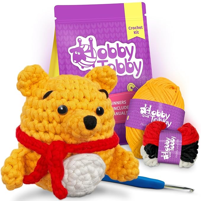 HobbyTobby Beginner Crochet Kit - Bear Amigurumi Craft Set