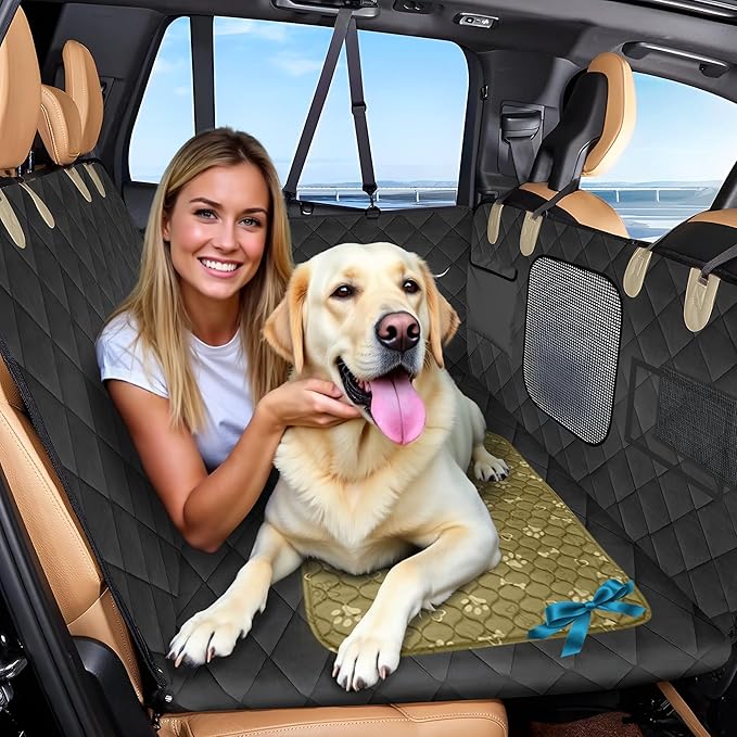 Waterproof Dog Car Seat Cover with Hard Bottom Inserts and Mesh Window