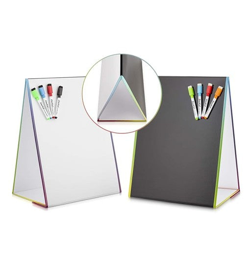 16" x 12.5" Double-Sided Magnetic Tabletop Whiteboard & Blackboard Easel