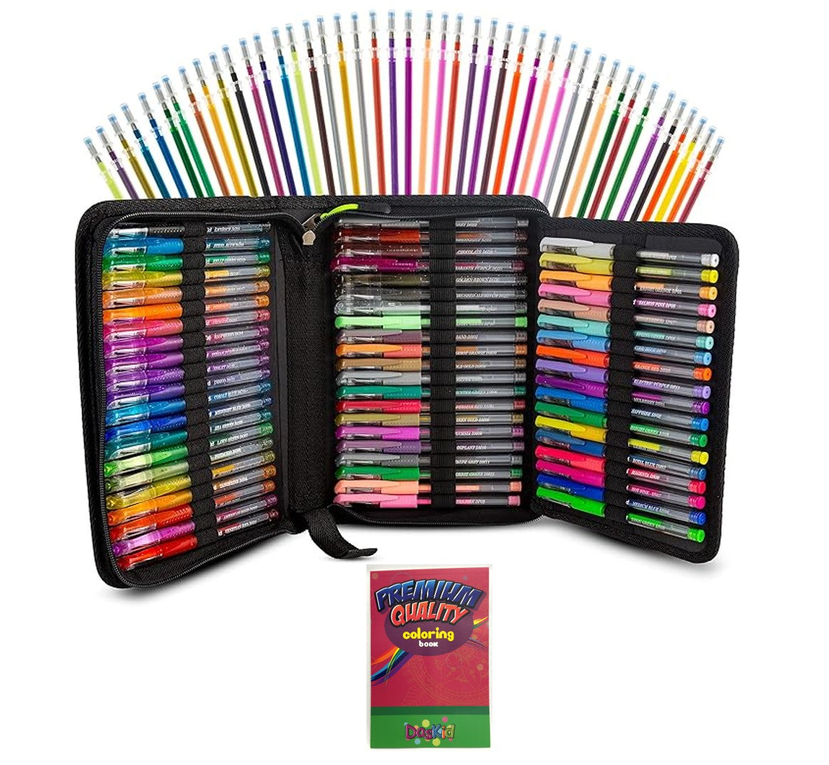 DasKid 120-Color Artist Gel Pen Set with 0.8mm-1.0mm Tips and Coloring Book