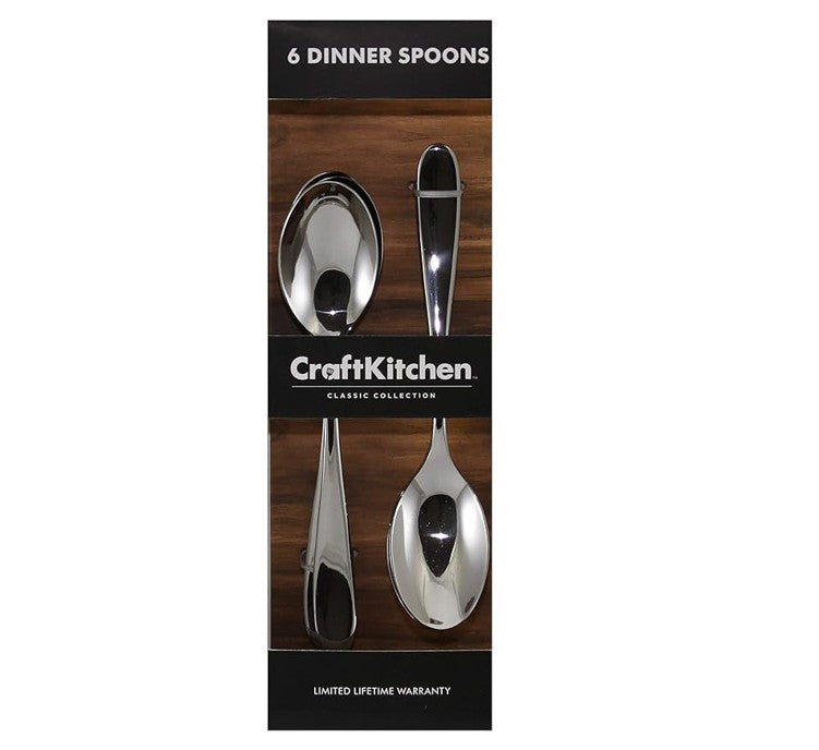 Craft Kitchen 6-Piece Stainless Steel Classic Dinner Spoons Set