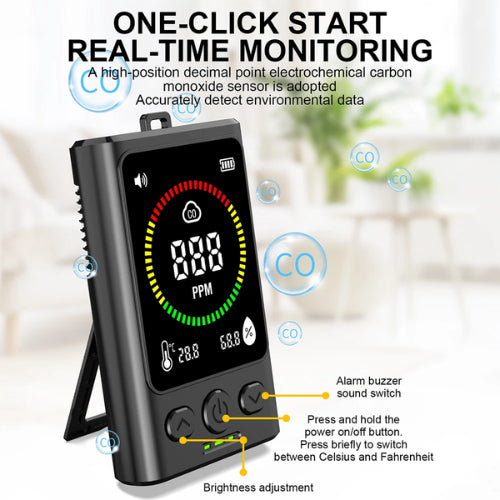 3-in-1 Portable Carbon Monoxide, Temperature and Humidity Monitor