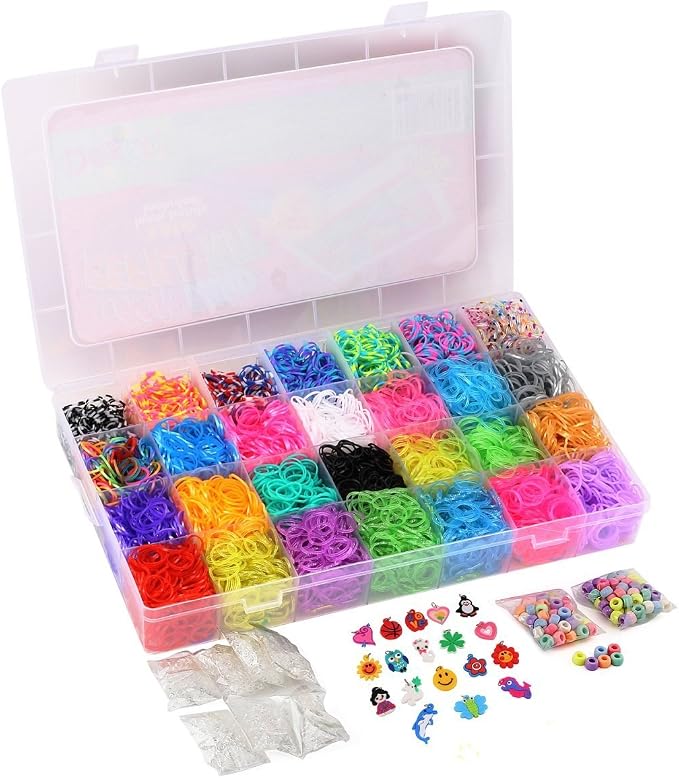 DasKid 12,100+ Piece Rubber Band Refill Loom Set with 14" x 9" x 2" Storage Case