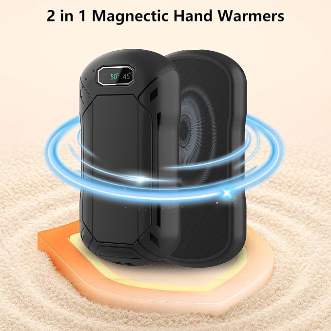 2-Pack Magnetic Rechargeable Hand Warmers - 6000mAh - 3 Heat Levels (up to 131°F)