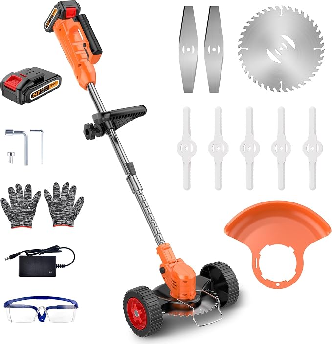 3-in-1 Cordless Lawn Trimmer & Edger with 2 Batteries and 3 Blade Types - 3.5 lbs