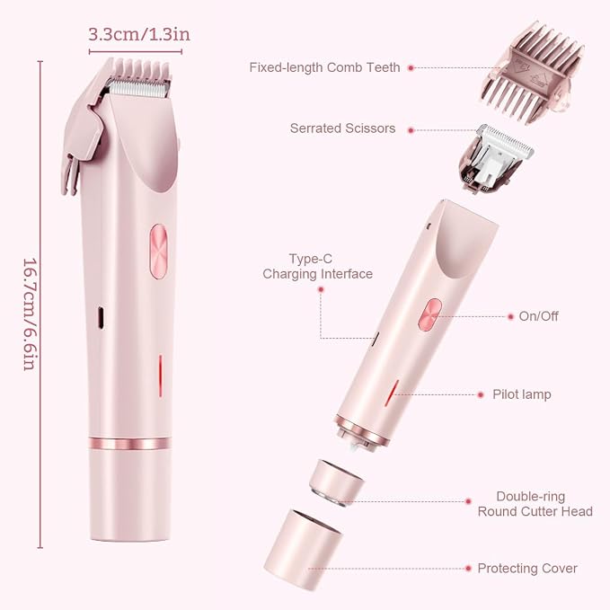 Women's 2-in-1 Dual Head Rechargeable Electric Shaver - IPX7 Waterproof Wet/Dry