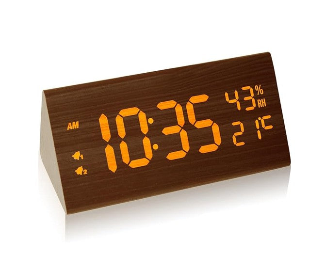 Wooden Digital Alarm Clock with Temp and Humidity - 8.1" x 1.7" x 3.6" One Size