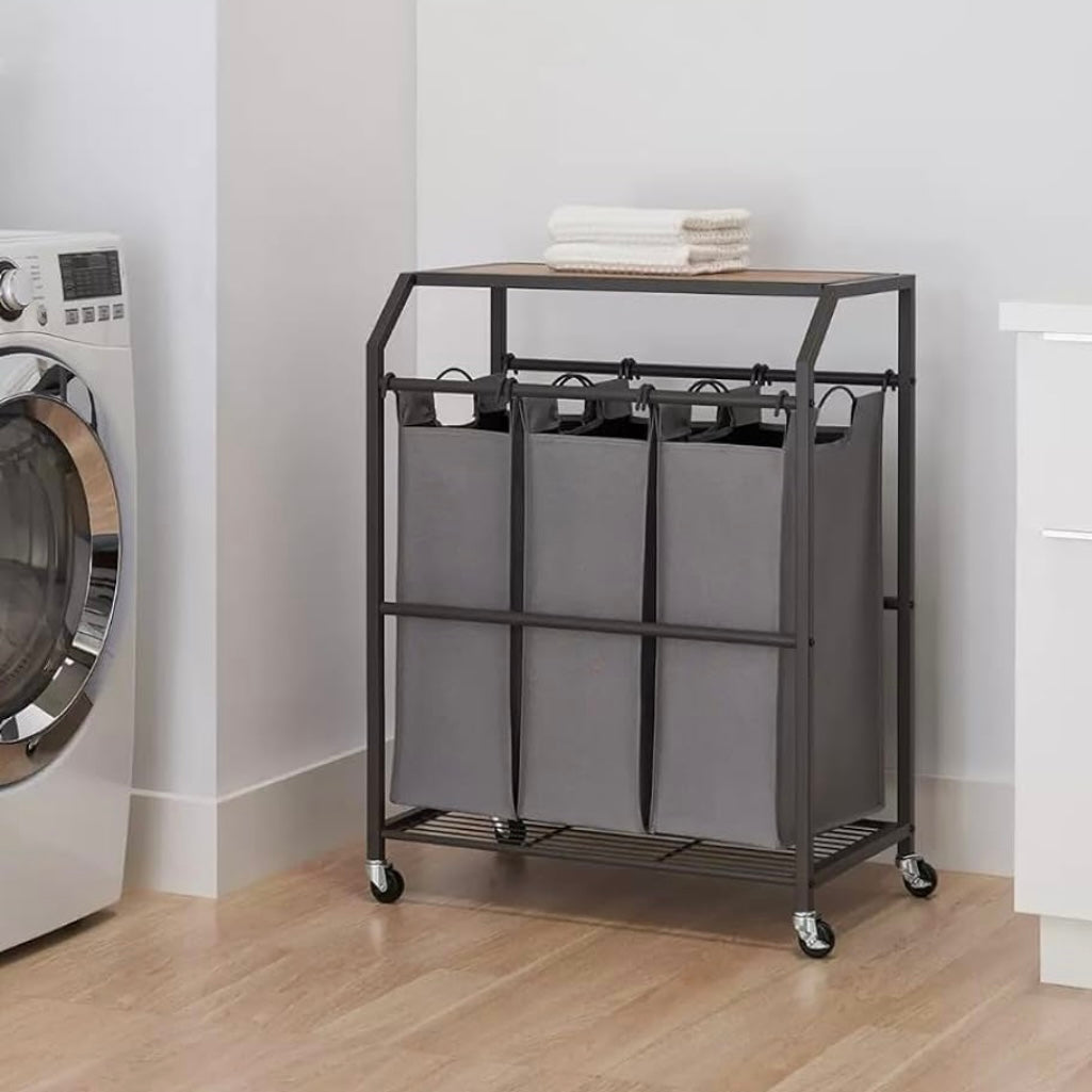 Trinity Heavy Duty 3 Bag Laundry Storage W/Wheels & Flip Top