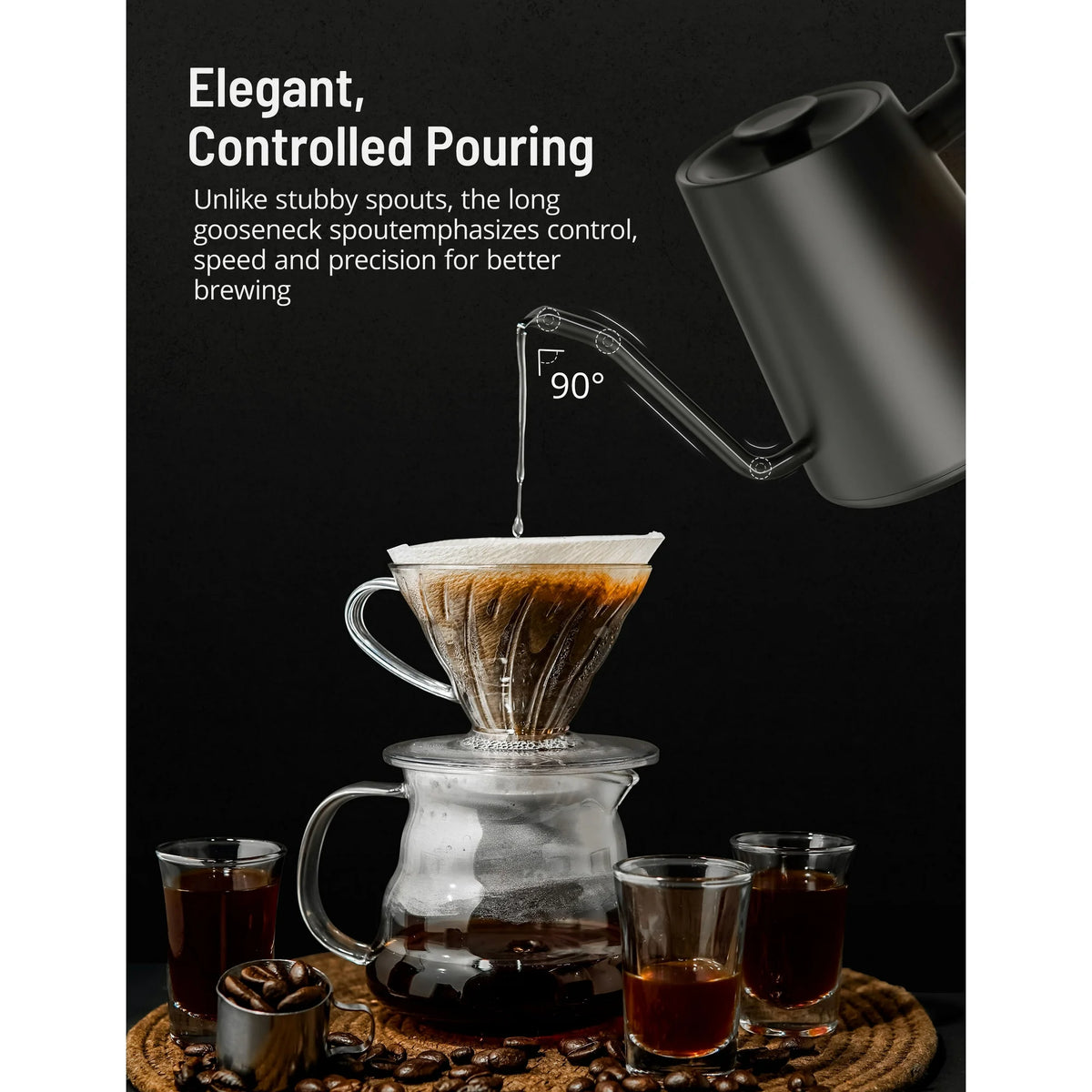 Gooseneck Electric Kettle with LCD Temp Control – 1200W Stainless Steel Pour-Over Kettle