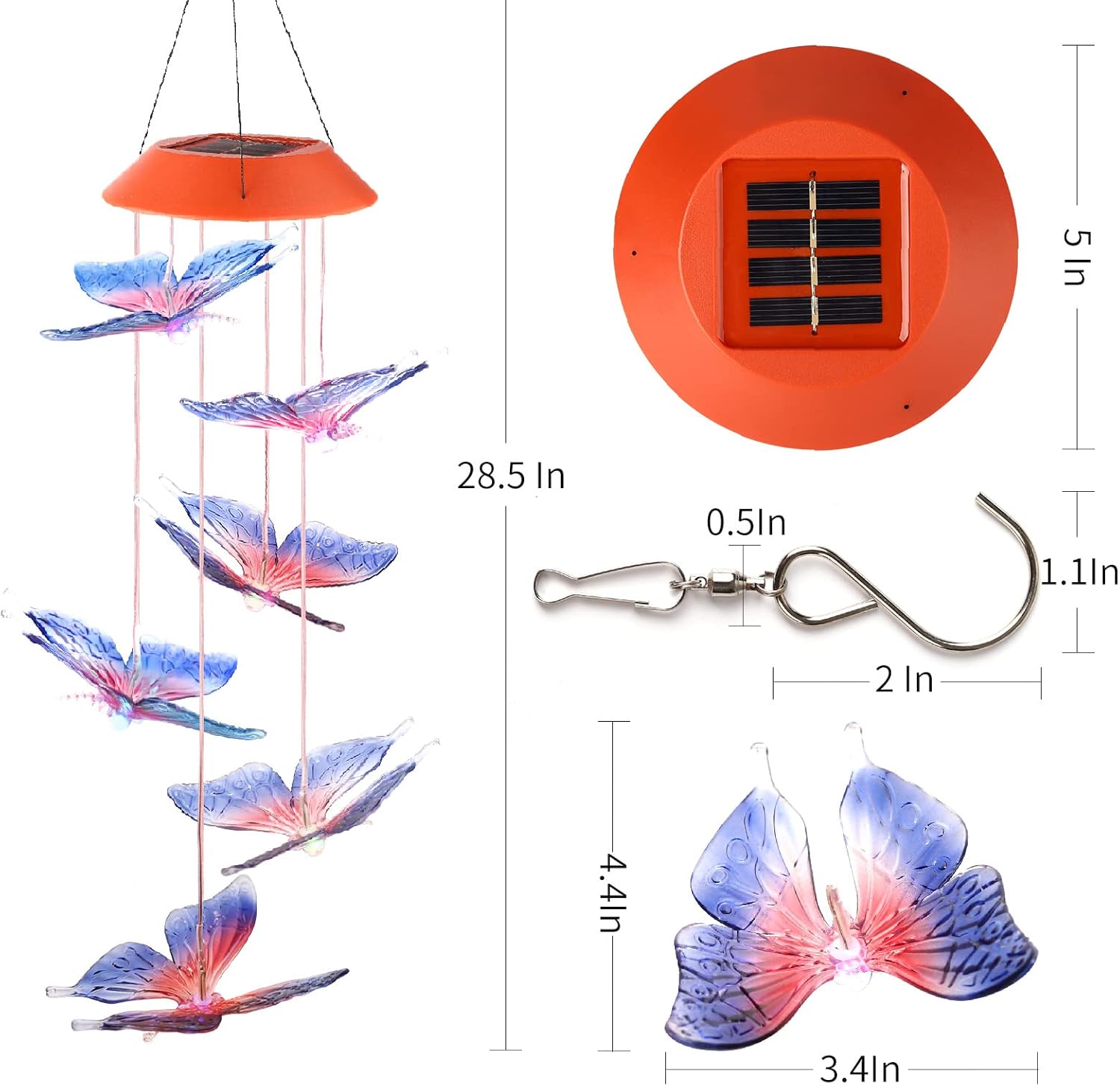 Solar Hummingbird/Butterfly Wind Chimes – LED Color-Changing Lights for Outdoor & Indoor Decor