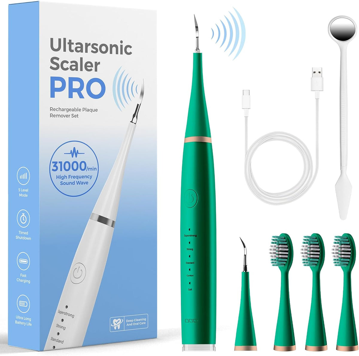 Electric Teeth Cleaner – Ultrasonic Dental Scaler with 5 Modes & USB Charging