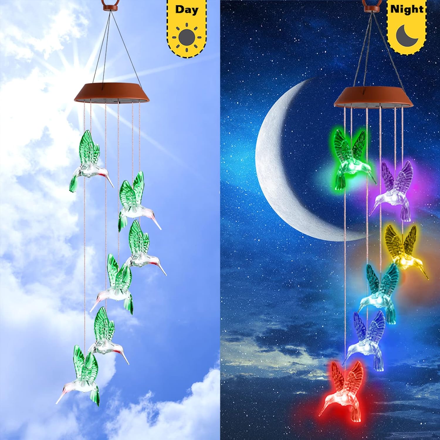 Solar Hummingbird/Butterfly Wind Chimes – LED Color-Changing Lights for Outdoor & Indoor Decor