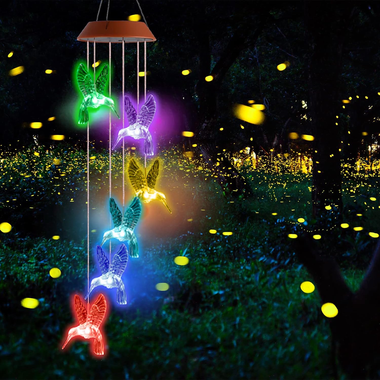 Solar Hummingbird/Butterfly Wind Chimes – LED Color-Changing Lights for Outdoor & Indoor Decor