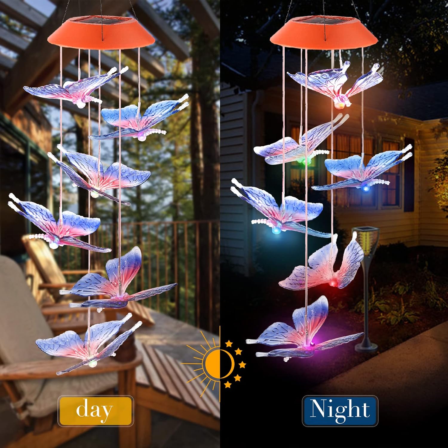 Solar Hummingbird/Butterfly Wind Chimes – LED Color-Changing Lights for Outdoor & Indoor Decor