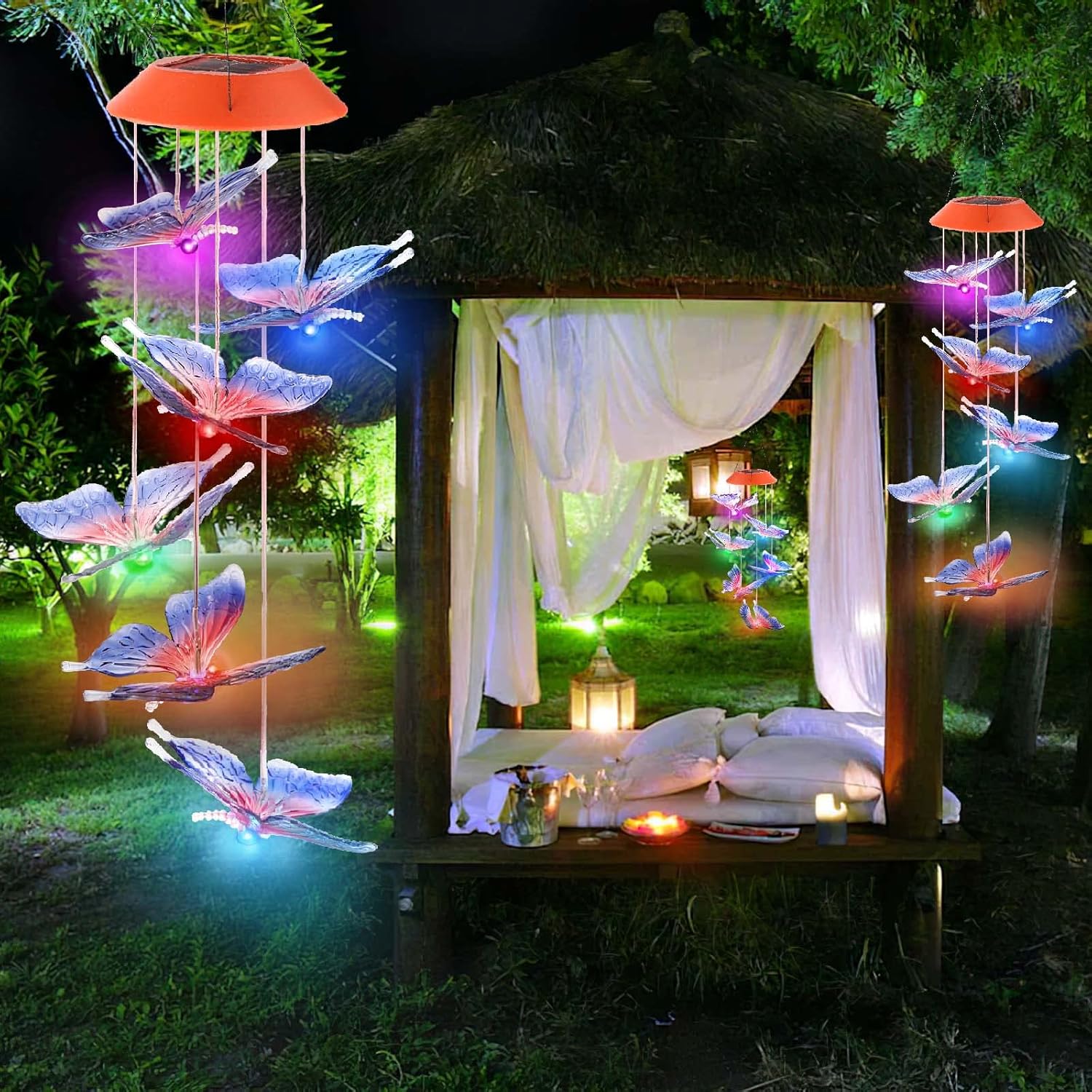 Solar Hummingbird/Butterfly Wind Chimes – LED Color-Changing Lights for Outdoor & Indoor Decor