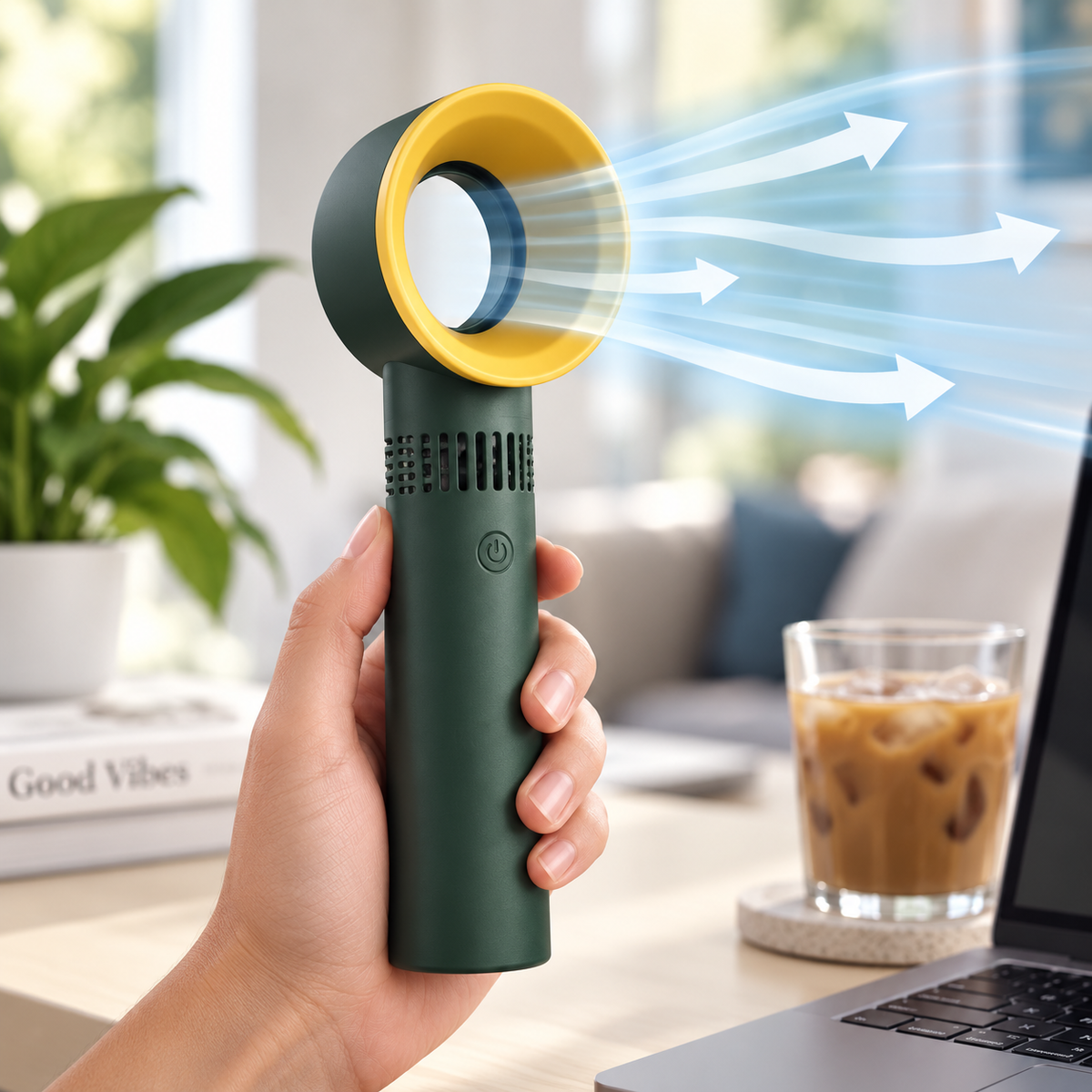 Portable Bladeless Cooling Fan with Stand - Black/Gold One Size