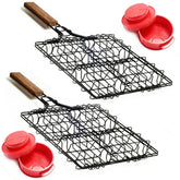 Set of 2 Burger Grill Baskets With Stuffed Burger Press