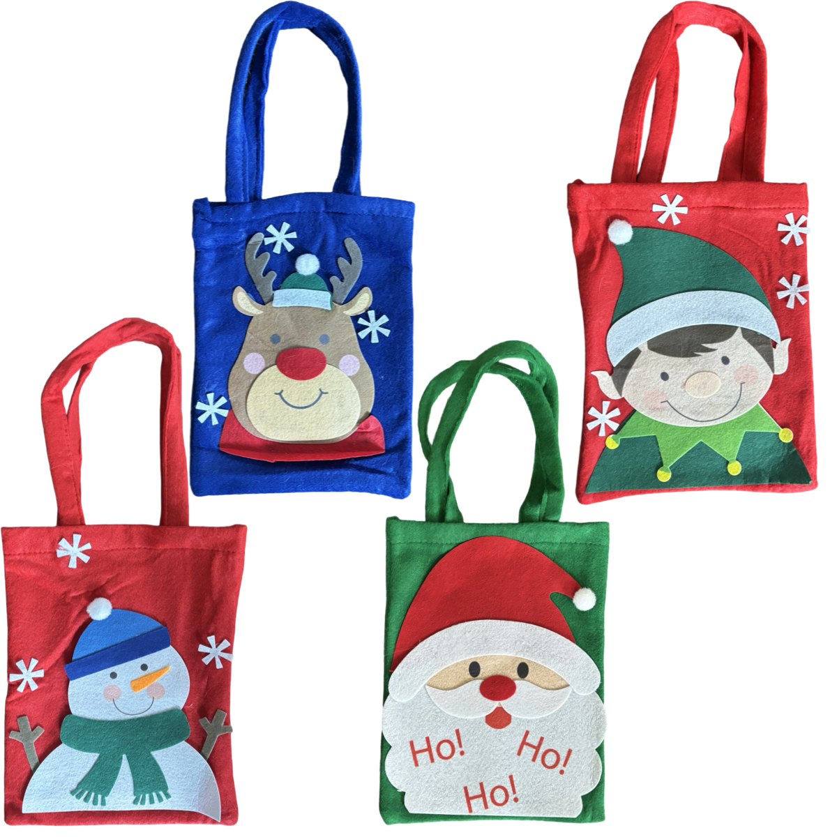 4pk 10" Cute Felt Holiday Gift Bags w/ Handle - Great For Party Favors!