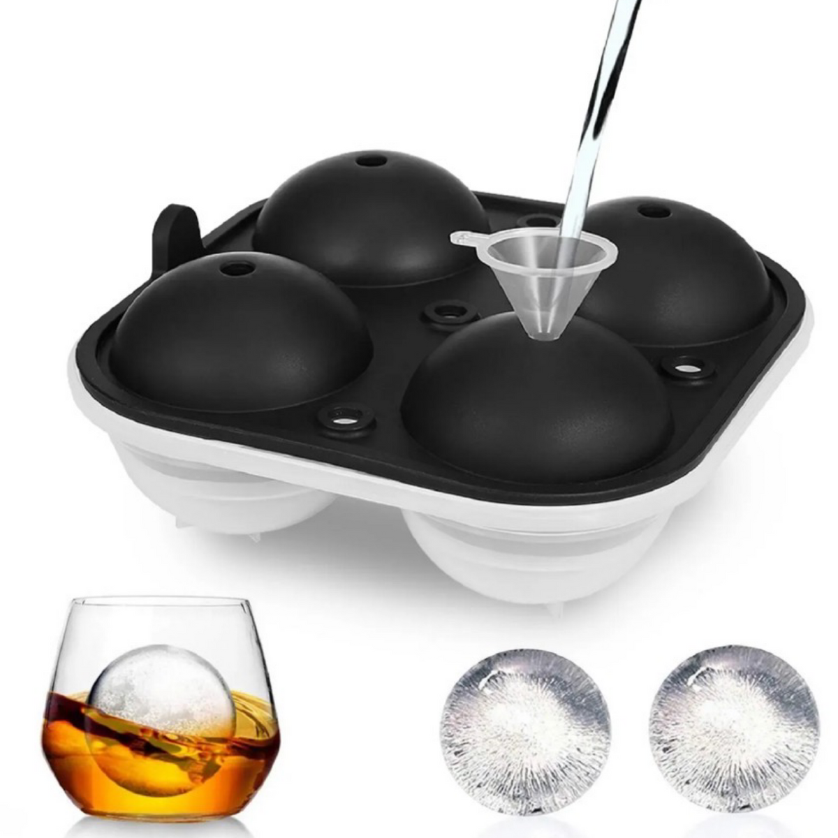 Ice Tray, 2.5"Large Ice Ball Maker w/ Lid – Funnel Included