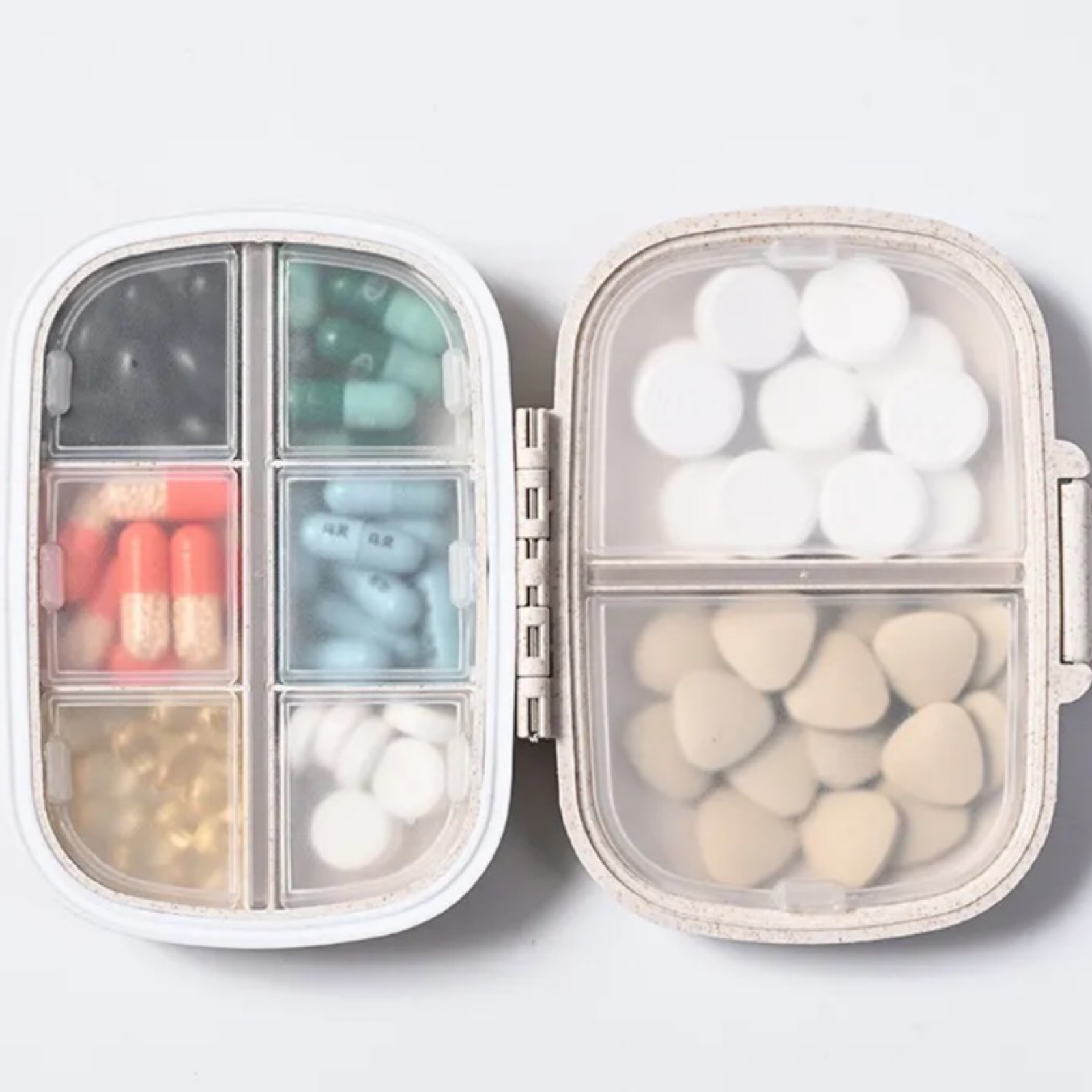 Portable 4" Travel Pill Storage Box w/ 8 Covered Inner Compartments