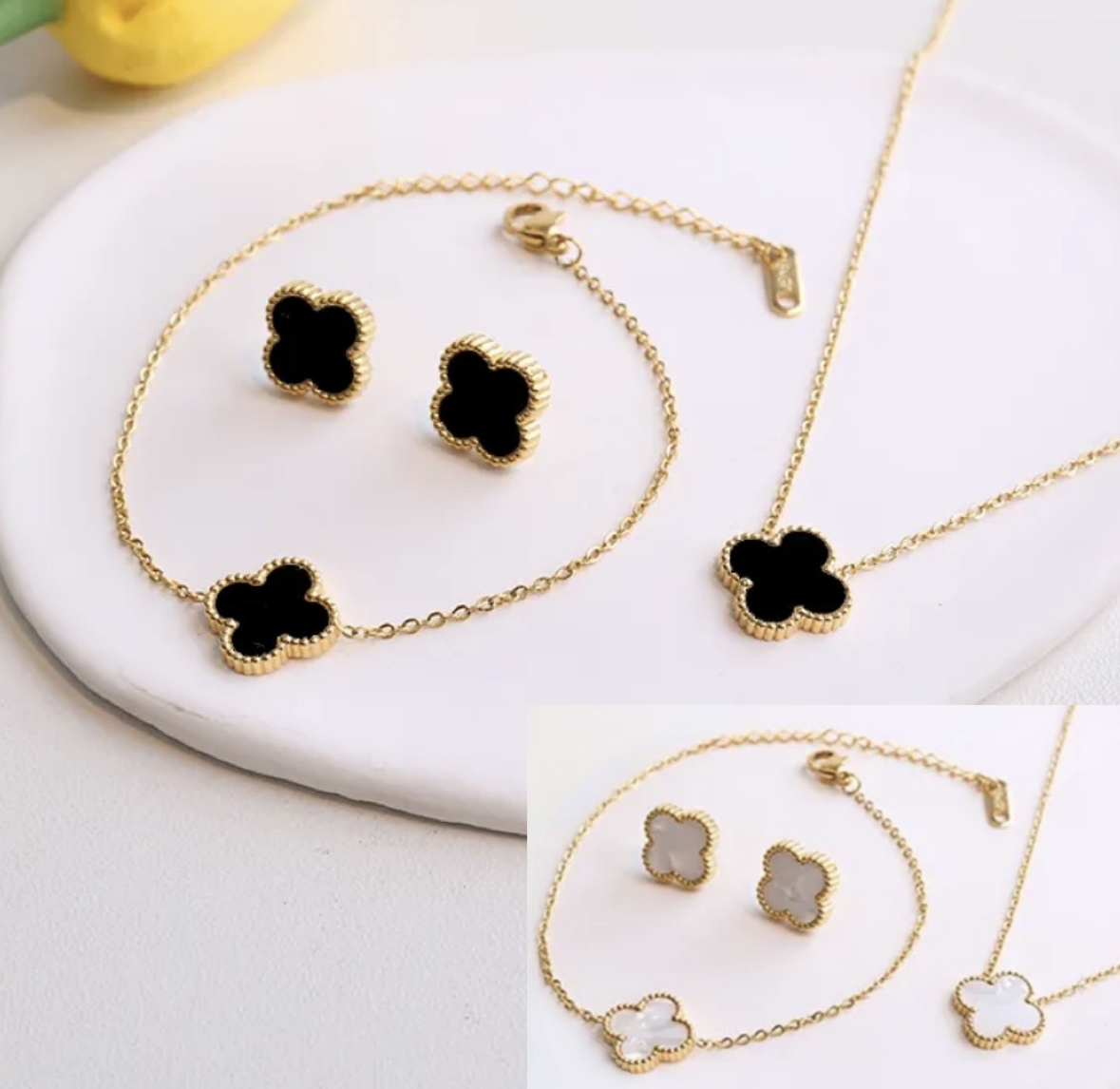 3pc 18K Gold Plated Lucky 4-Leaf Clover Set - Necklace, Bracelet, Earrings