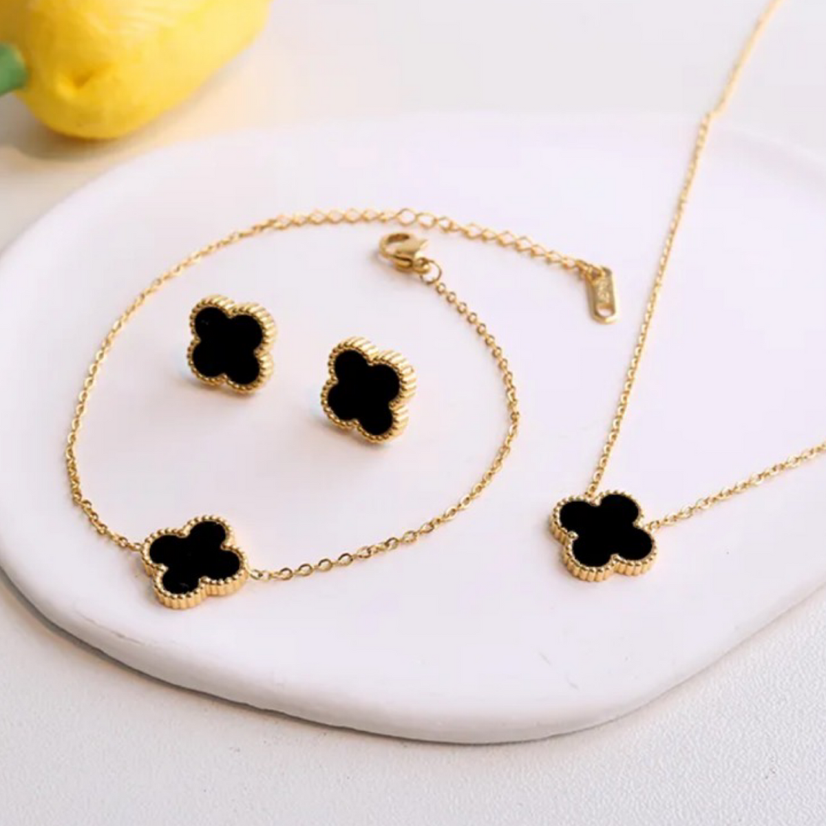3pc 18K Gold Plated Lucky 4-Leaf Clover Set - Necklace, Bracelet, Earrings