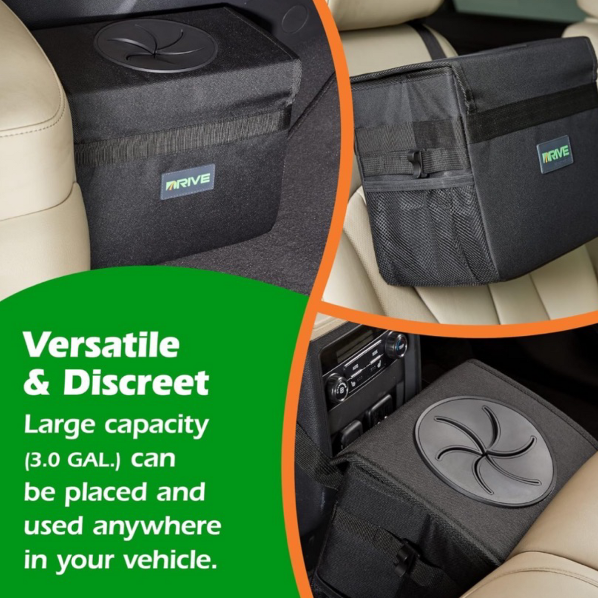 Drive 11" Collapsible Leak Proof Fabric Car Trash Bin - w/ Liners