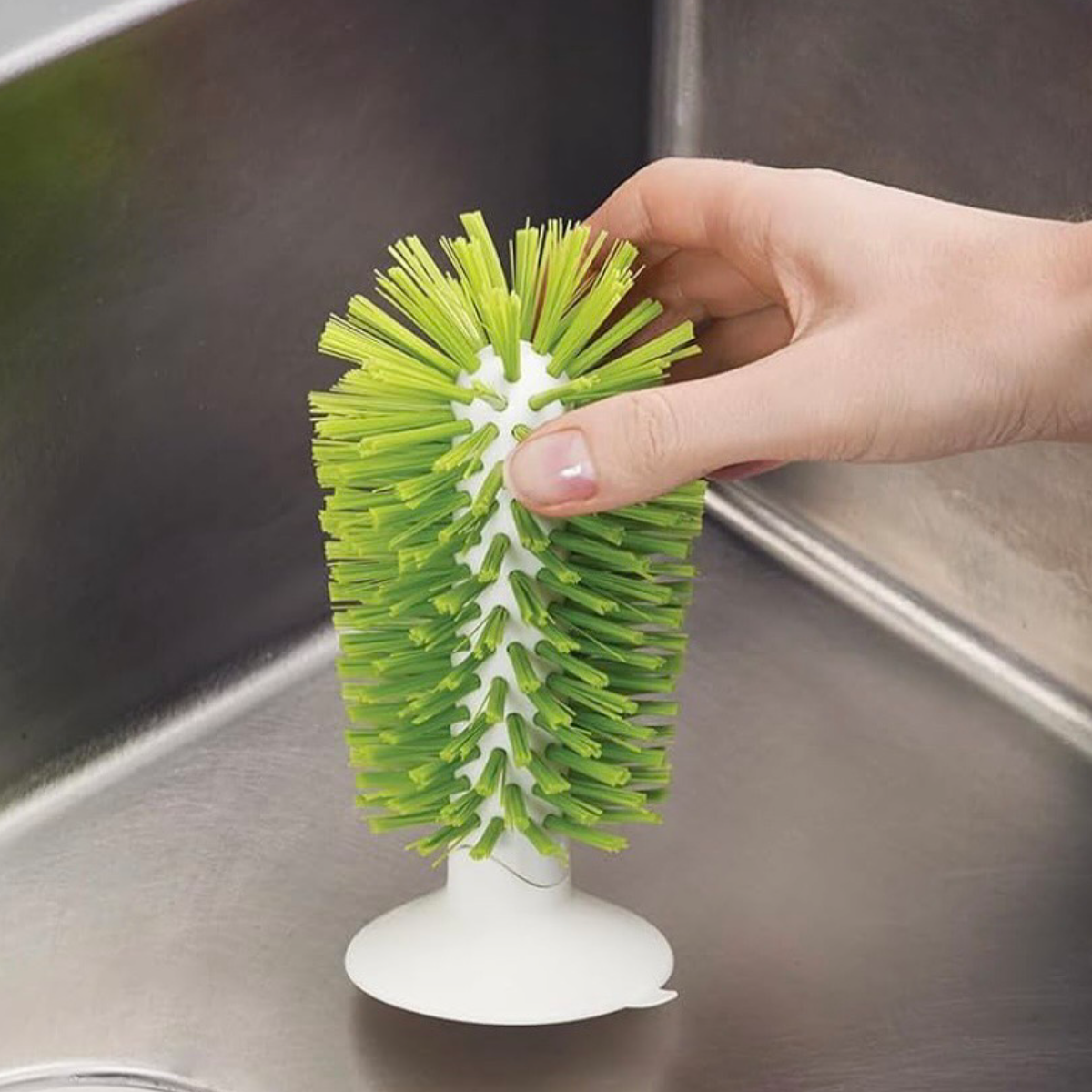 Glass Cleaning Brush w/ Suction Cup - Easily Clean Wine Glasses, Goblets & More