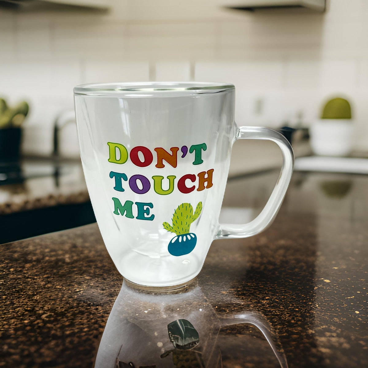 2pk Glass 8oz " Don't Touch Me" Cactus Coffee or Tea Mug by CR Gibson - Double Wall