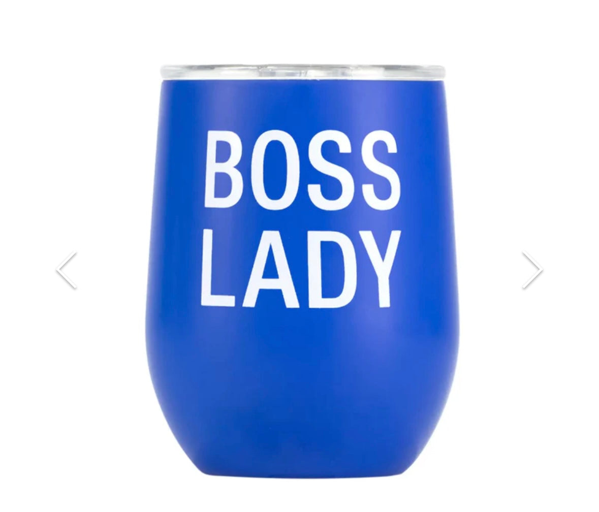 12oz "Boss Lady" Stainless Steel Double Walled Wine Tumbler - Spill Proof Lid