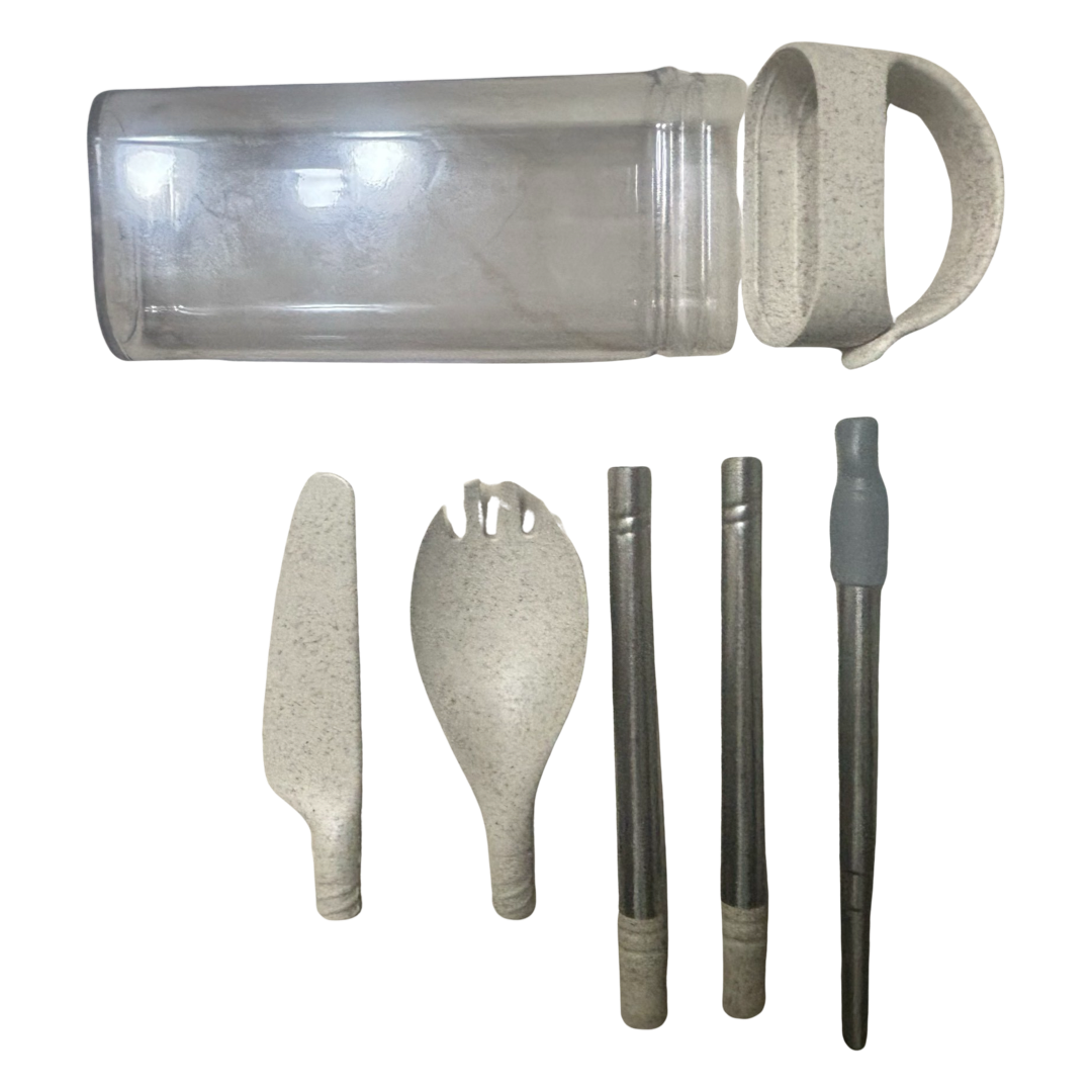 4pc Wheat Straw & Stainless Steel Travel Utensils Set - Reusable & Eco-Friendly