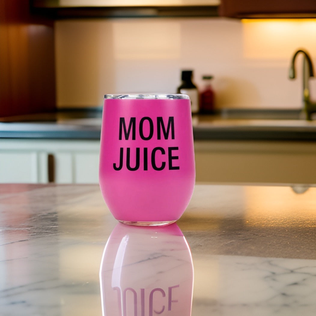 12oz "Mom Juice" Stainless Steel  Double Walled Wine Tumbler - Spill Proof Lid