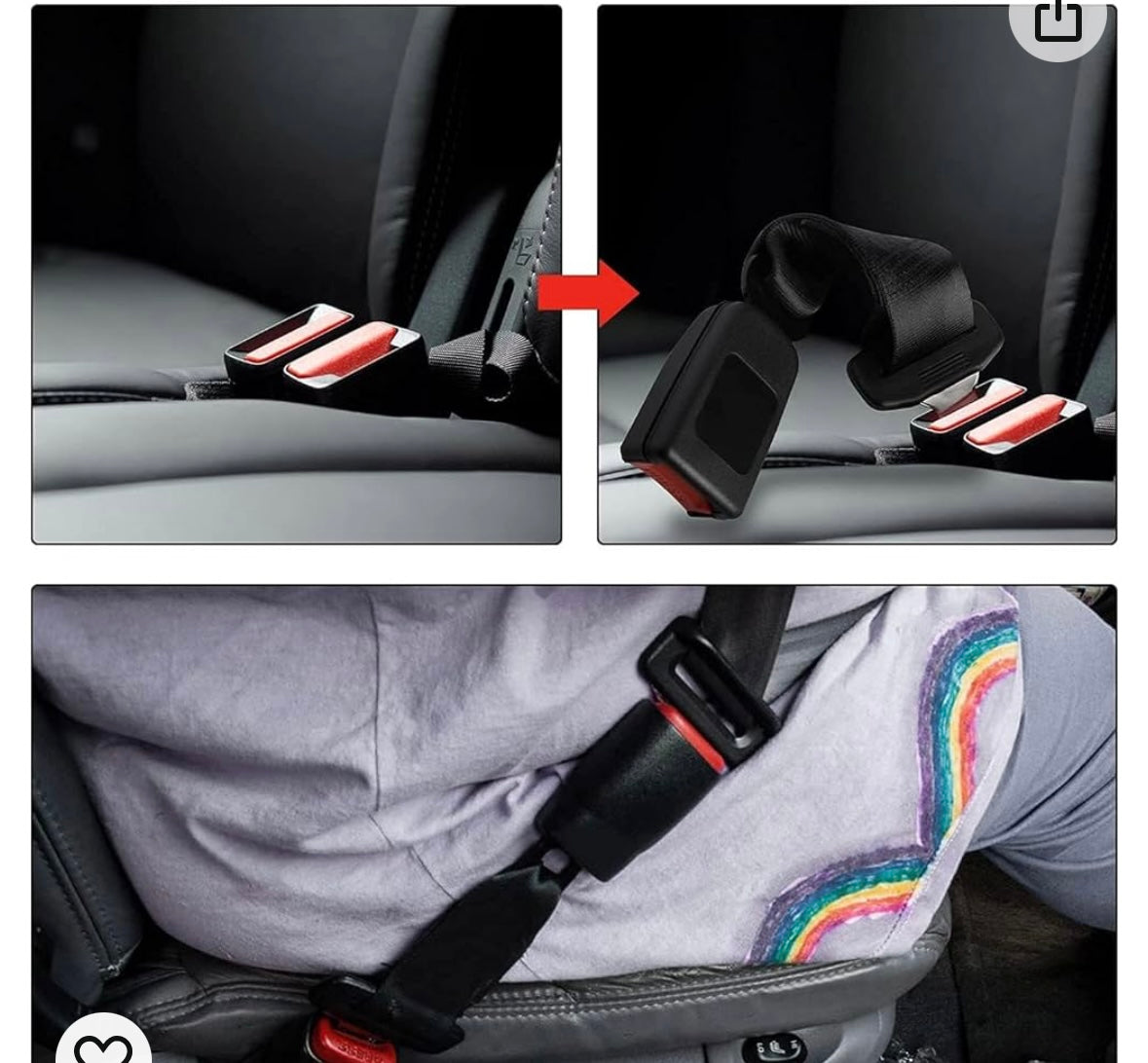 2pk 9" Universal Seat Belt Extender w/Buckle For Shoulder Relief - Drive in Comfort!