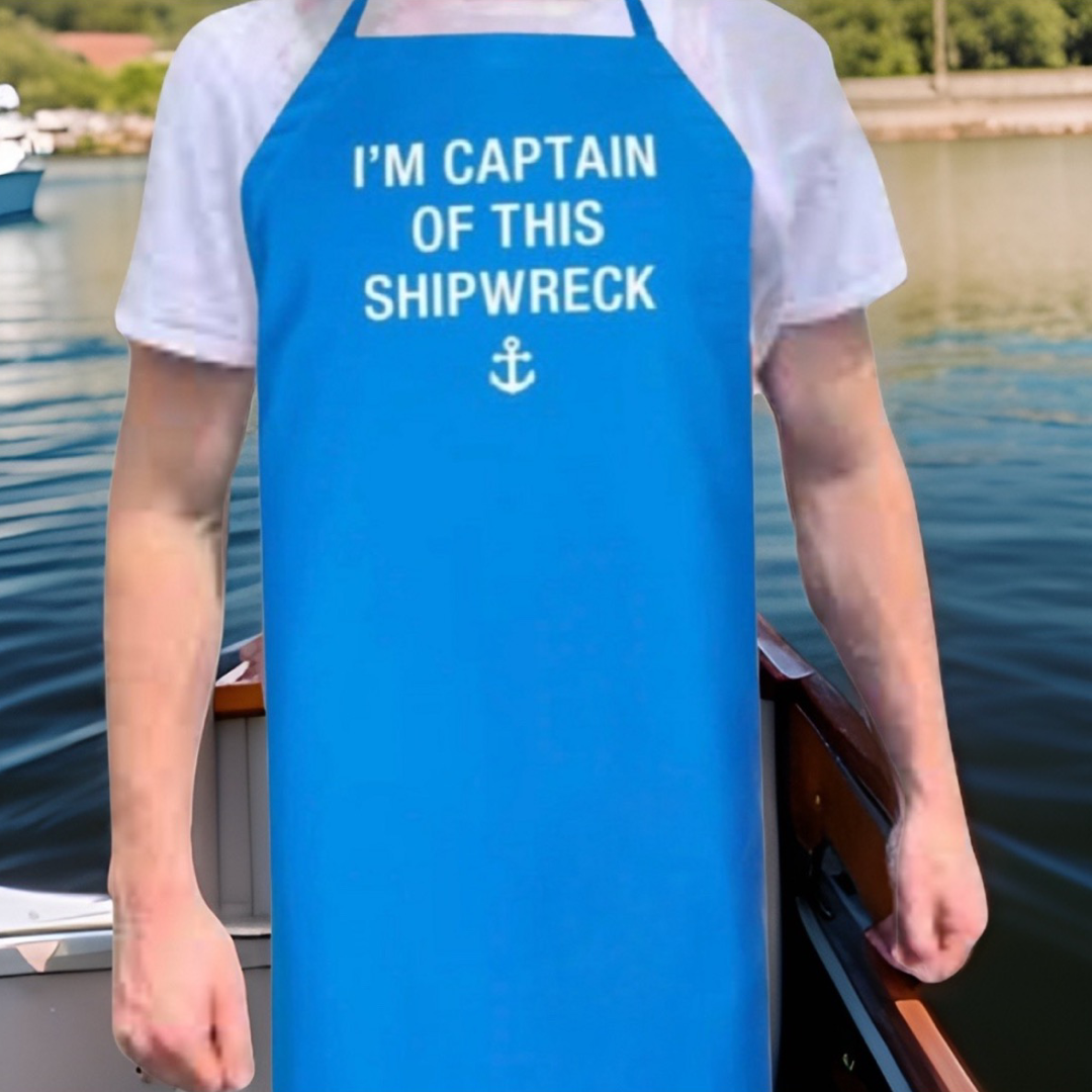 "Captain of This Shipwreck" Long 100% Cotton Apron - Great Gift For Boaters & Chefs!