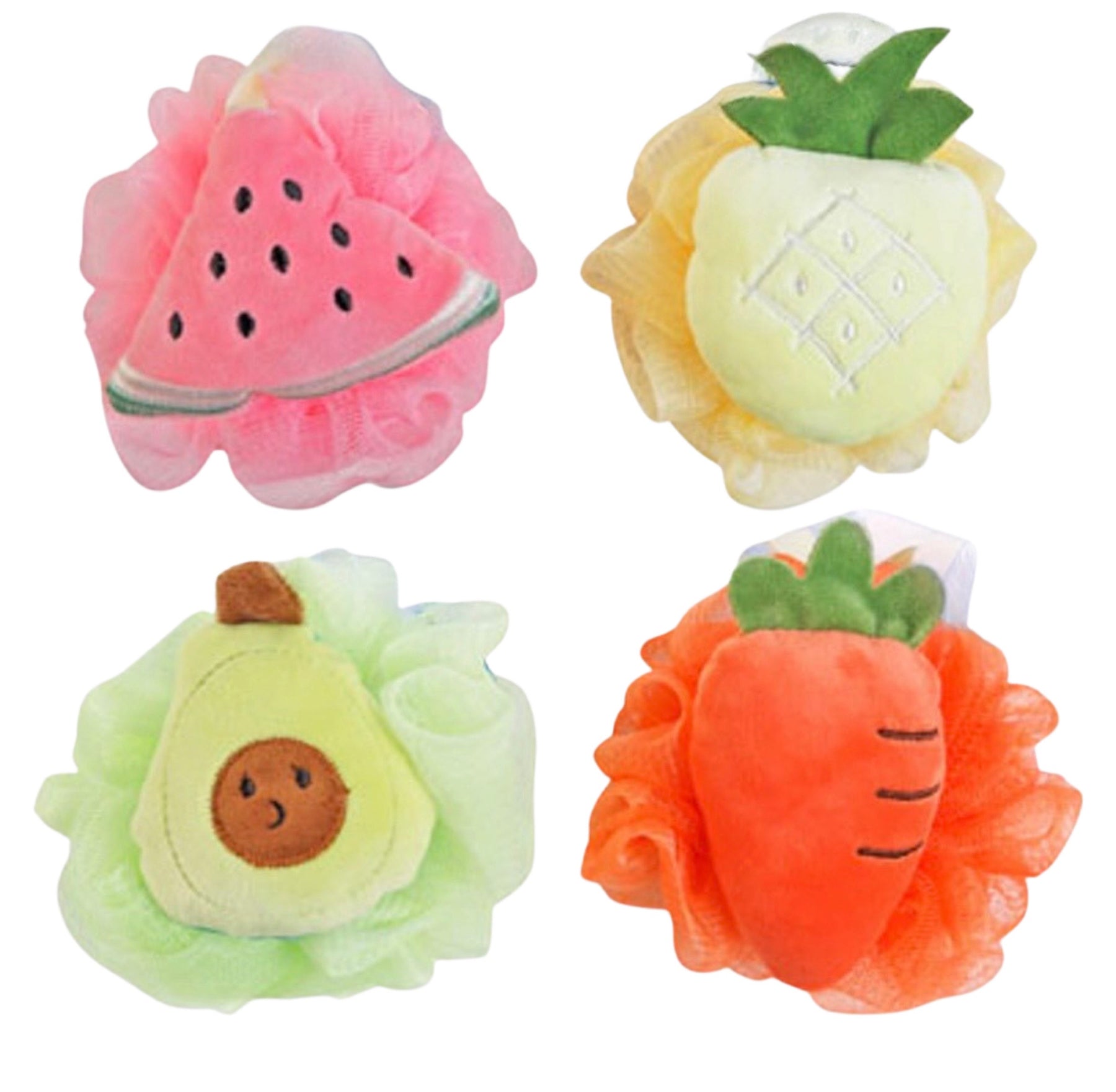 4pk Exfoliating 5" Shower & Bath Pouf / Loofah- With Attached Plush Sponge Toy