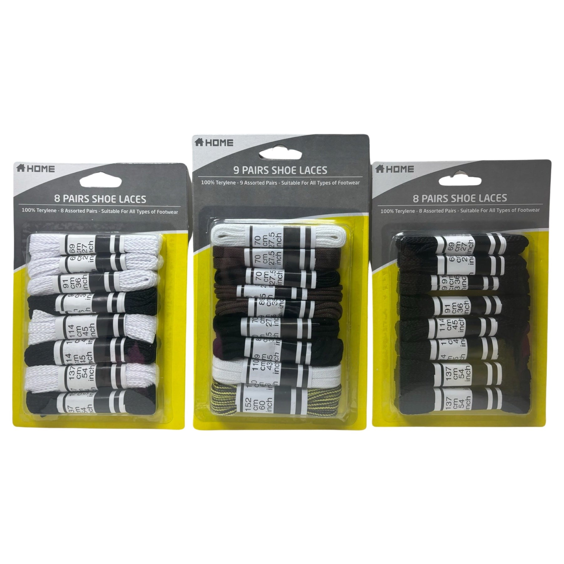 Multipack Shoe Laces - 8 Black, 8 White or 9 Assorted