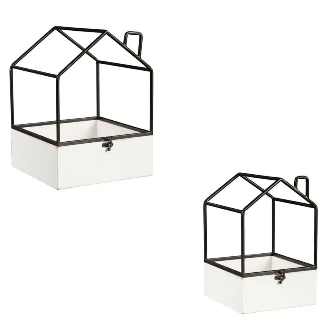 2pc House Shaped Metal and Wood Terrariums - Homes For Your Plants