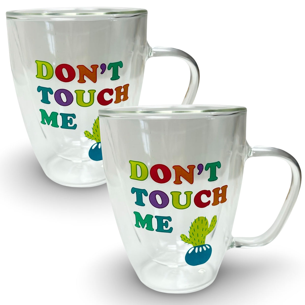 2pk Glass 8oz " Don't Touch Me" Cactus Coffee or Tea Mug by CR Gibson - Double Wall