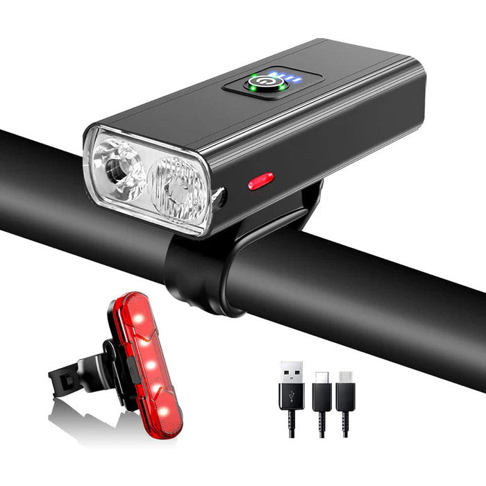 1600 Lumens Bike Headlight & Taillight Set – USB Rechargeable, Waterproof, 10 Modes
