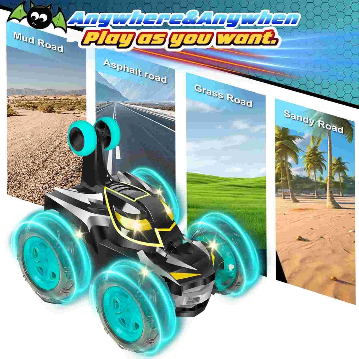LED RC Stunt Car - 360° Flips, All-Terrain, Rechargeable Remote Control Toy