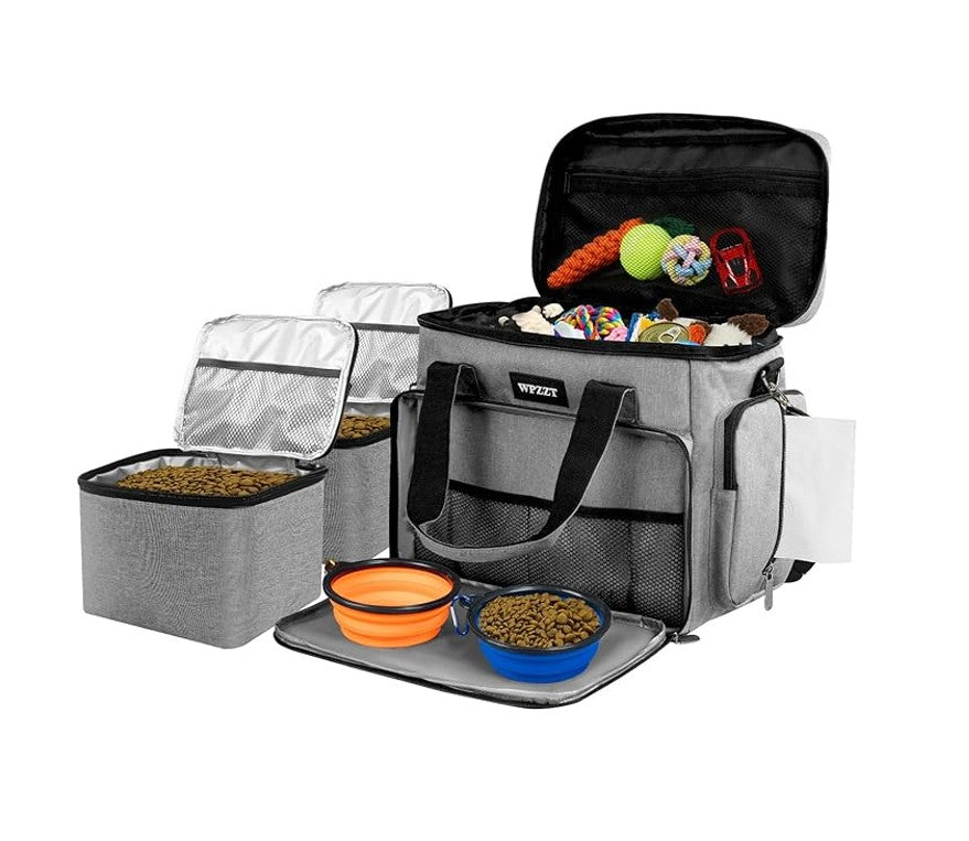 Dog Travel Bag – 20L Pet Travel Set with Bowls, Food Carriers & Feeding Mat – Airline Approved