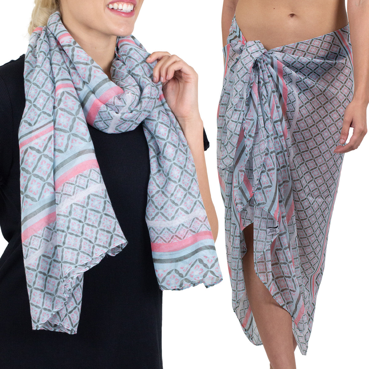 Tickled Pink 70 x 34” Diamond Print Scarf – Semi-Sheer, Light