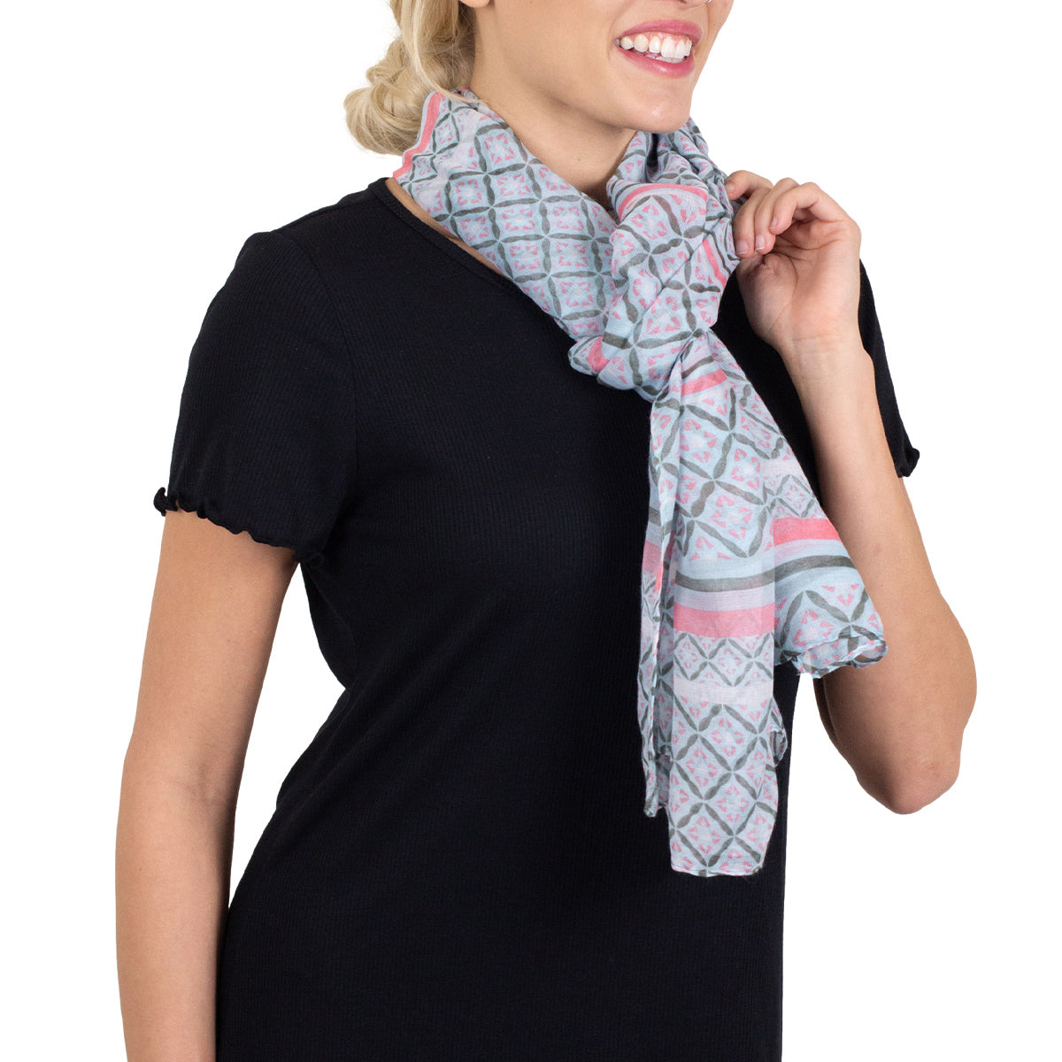 Tickled Pink 70 x 34” Diamond Print Scarf – Semi-Sheer, Light