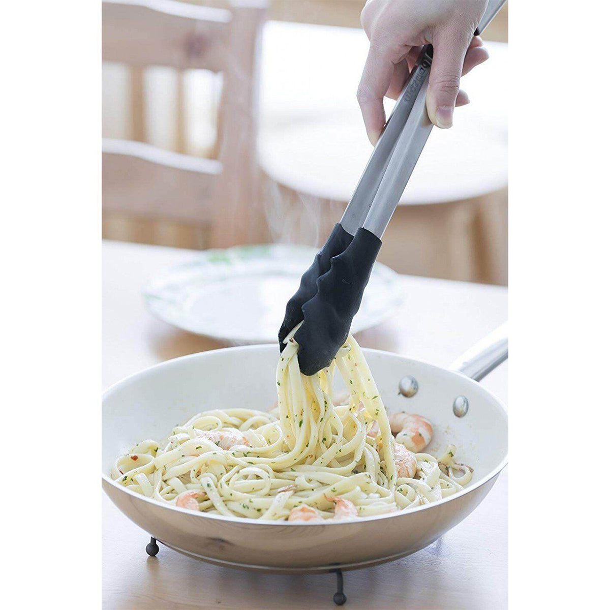 12" Silicone Quick Tongs By Mastrad, Black - Open/Close With Just One Hand