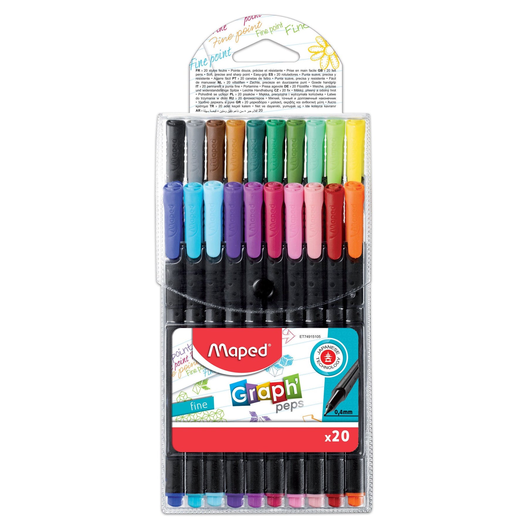 20pk Maped Graph' Peps Fine Tipped 0.4mm Felt Pens--Vibrant Colors!
