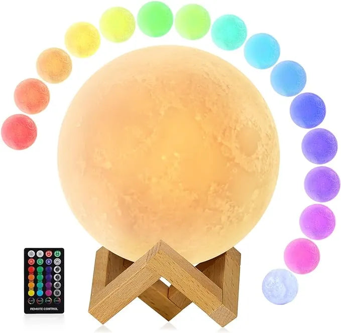 Moon Lamp, 16 Colors Rechargeable LED Night Light - With Timer