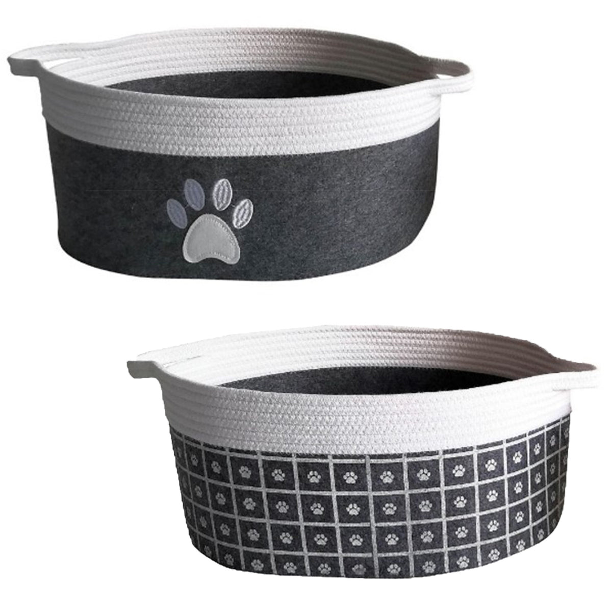Grey Felt Pet Storage Bin with Rope Handles – 16"x12" Collapsible Organizer