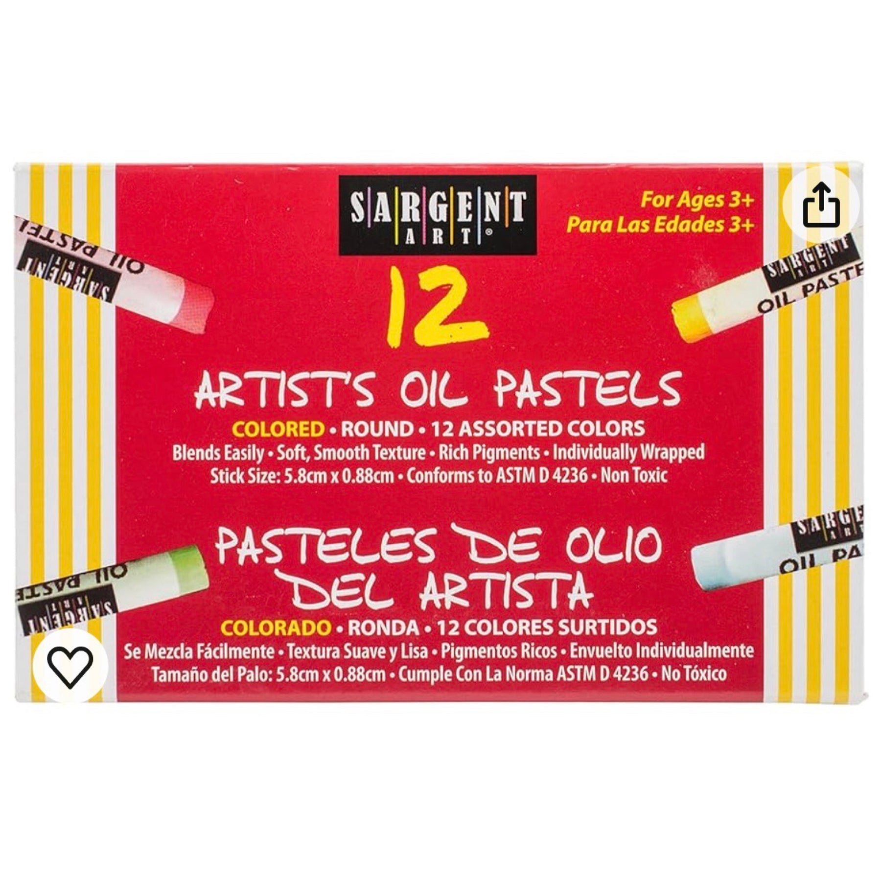 12pk Large Round Artists Oil Pastels - Sargent Art