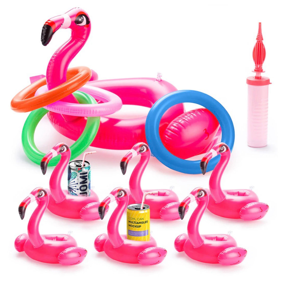 12pc Joyin Inflatable Flamingo Ring Toss Games With Hand Pump - Pool Time Fun